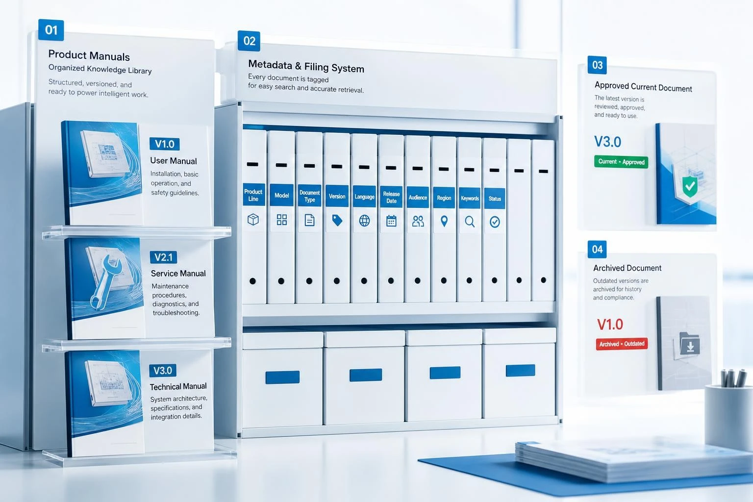 การจัดคู่มือสินค้า เวอร์ชัน และ Metadata เพื่อสร้างฐานความรู้สำหรับ AI